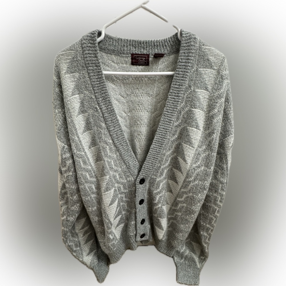 Cozy Gray Patterned V-Neck Cardigan Sweater
